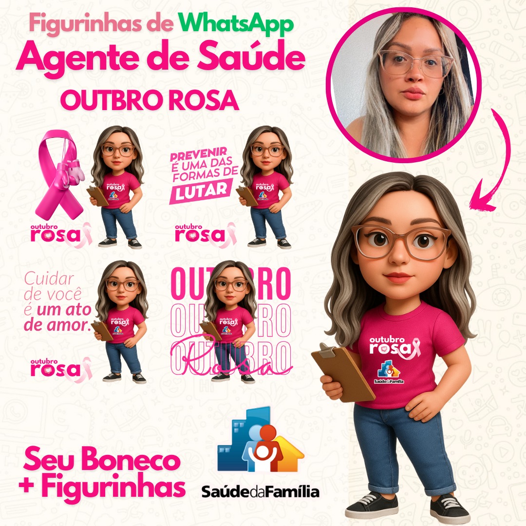 Pack de Figurinhas de Whatsapp do Outubro Rosa + Boneco 3D