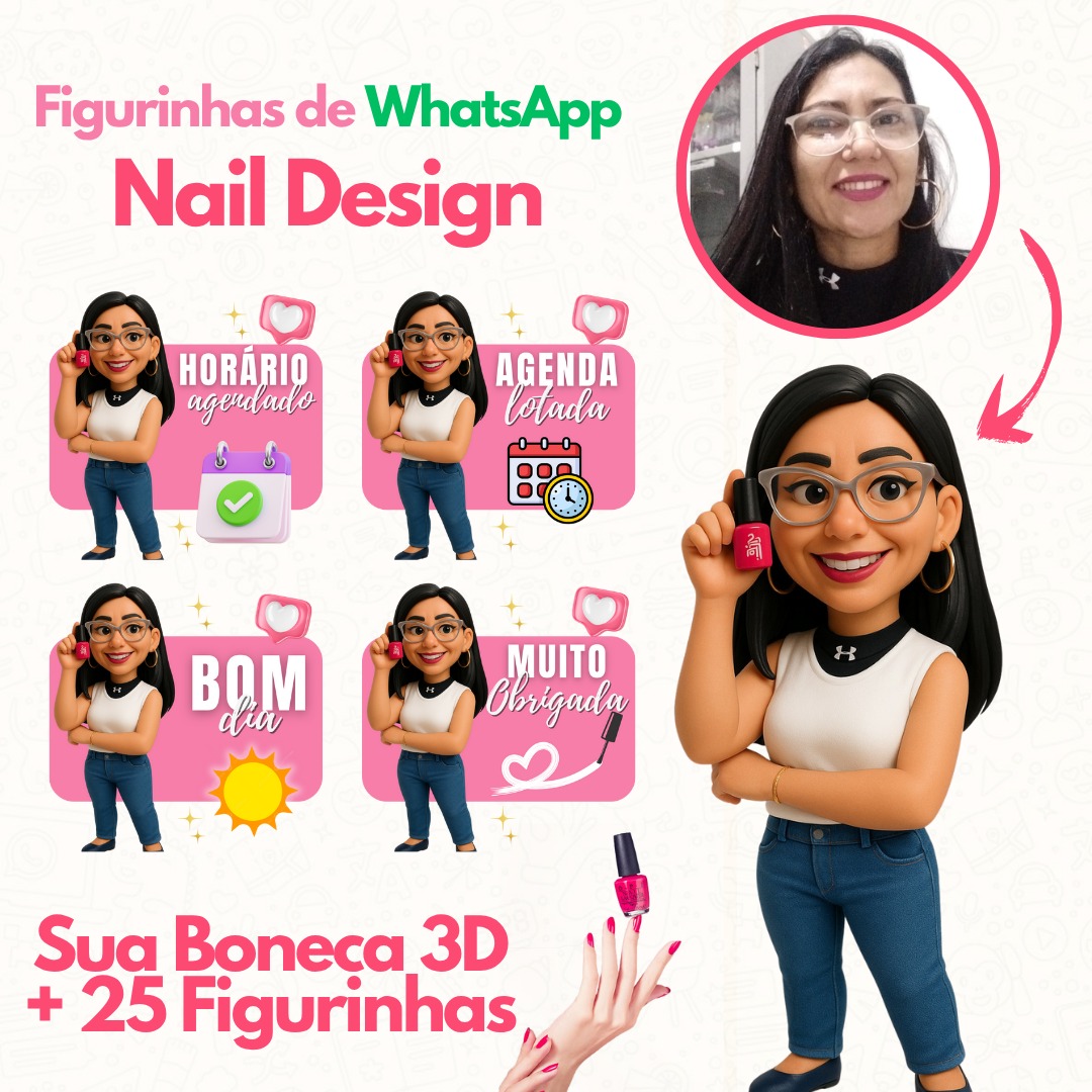 Pack de figurinhas de Whatsapp + Boneca 3D para Nail Design